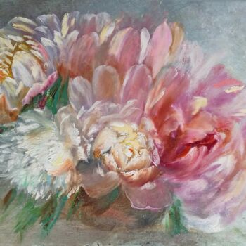 Malarstwo zatytułowany „White and pink peon…” autorstwa Aleksandra Portenko, Oryginalna praca, Olej