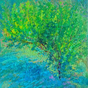 Painting titled "Mantis Tree" by Alena Masterkova, Original Artwork, Oil Mounted on Wood Stretcher frame