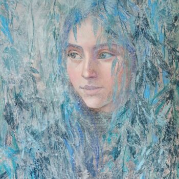 Painting titled "Blue Green Willow" by Alena Masterkova, Original Artwork, Acrylic