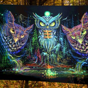 Digital Arts titled "Forest art "Owls" U…" by Alex Anahart, Original Artwork, Fabric