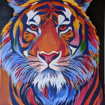 Malarstwo zatytułowany „Tigre moderno color…” autorstwa Alex Carvalho, Oryginalna praca, Akryl Zamontowany na Drewniana rama…