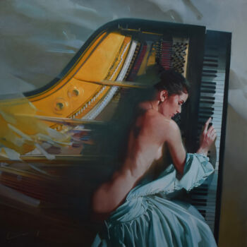 Painting titled "Music of the ocean" by Alex Chernigin, Original Artwork, Oil Mounted on Wood Stretcher frame