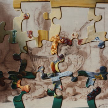 「Puzzle N 5」というタイトルの絵画 Alexandre Fadeevによって, オリジナルのアートワーク, オイル ウッドストレッチャーフレームにマウント