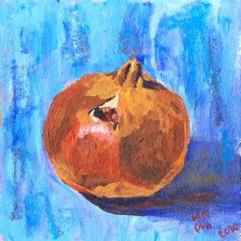 Pintura titulada "Pomegranate on blue…" por Alex Vainova, Obra de arte original, Acrílico