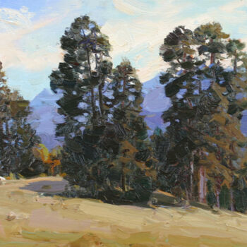 Painting titled "Pine trees in Arkhyz" by Alexander Babich, Original Artwork, Oil
