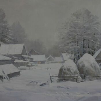 Painting titled "It is snowing" by Alexander Babich, Original Artwork, Oil