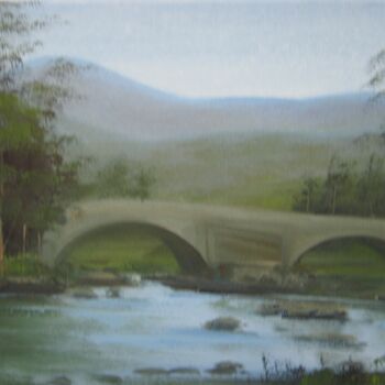 Painting titled "River Dochart, Scot…" by Alexander Taylor Dickie, Original Artwork, Oil Mounted on Wood Stretcher frame