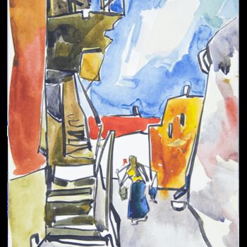 Painting titled "Girl carrying water…" by Alexander Turansky, Original Artwork, Watercolor