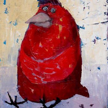 Painting titled "Red Bird" by Alexander Antadze, Original Artwork, Oil