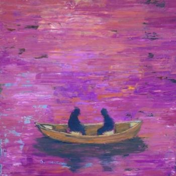 Schilderij getiteld "Two in a Boat" door Alexander Antadze, Origineel Kunstwerk, Olie