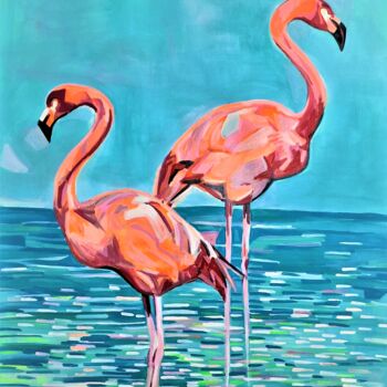 Painting titled "Flamingos / 101 x 7…" by Alexandra Djokic, Original Artwork, Acrylic