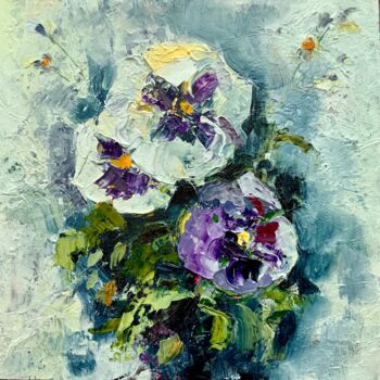 绘画 标题为“Pansies - flowers,…” 由Alexandra Jagoda, 原创艺术品, 油 安装在纸板上