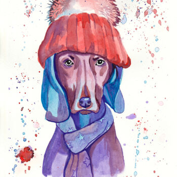 Peinture intitulée "A Dog in a Bonnet W…" par Alexandra Kazakova, Œuvre d'art originale, Aquarelle