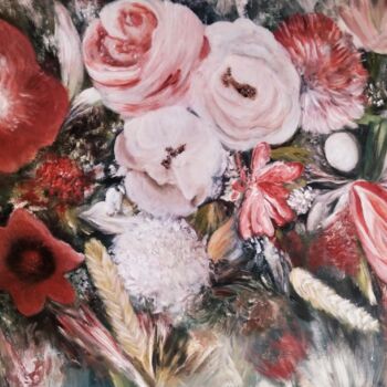 Pintura titulada "Red Flowers" por Alexandra Petropoulou, Obra de arte original, Acrílico Montado en Bastidor de camilla de…