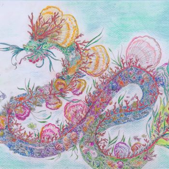 Tekening getiteld "Dragon des mers" door Alexandra Smis, Origineel Kunstwerk, Pastel