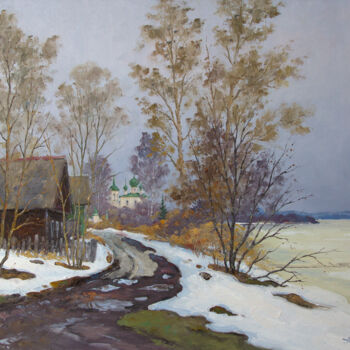 Schilderij getiteld "Spring in Old Ladoga" door Alexander Alexandrovsky, Origineel Kunstwerk, Olie