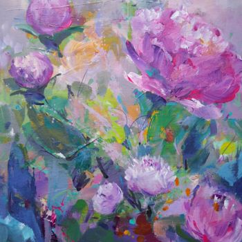 Painting titled "Peonies.A colour sy…" by Alexandra Ghimisi, Original Artwork, Acrylic