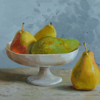 「Four pears」というタイトルの絵画 Alexey Pleshkovによって, オリジナルのアートワーク, オイル