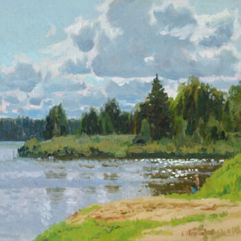 Painting titled "Tureya river" by Alexey Pleshkov, Original Artwork, Oil