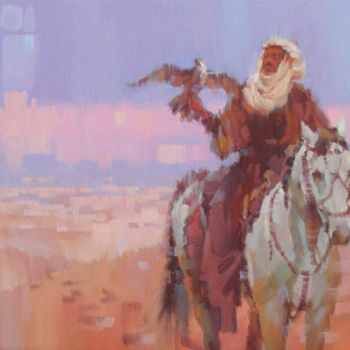 Malarstwo zatytułowany „Desert Hunt / 46x27…” autorstwa Alex Hook Krioutchkov, Oryginalna praca, Olej