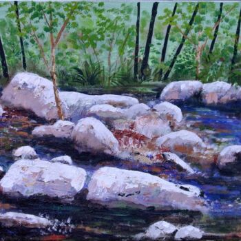 Painting titled "Rocky Stream" by Alexis-Baranek Baranek, Original Artwork, Acrylic