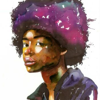 Painting titled "- BLACK GIRL -" by Alexis Chomel, Original Artwork, Watercolor