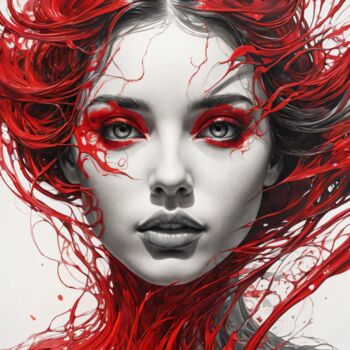 Digital Arts titled "Red strokes 1" by Alfonso Domínguez, Original Artwork, AI generated image