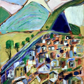 Malerei mit dem Titel "Town on a Hill" von Alfredo Machado Zingg, Original-Kunstwerk, Acryl Auf Keilrahmen aus Holz montiert