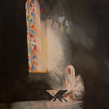 "Qura'an Reciter" başlıklı Tablo Ali Ahmadi tarafından, Orijinal sanat, Suluboya