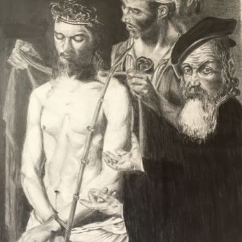 Ζωγραφική με τίτλο "Ecce homo" από Hakan Oğuz, Αυθεντικά έργα τέχνης, Κάρβουνο