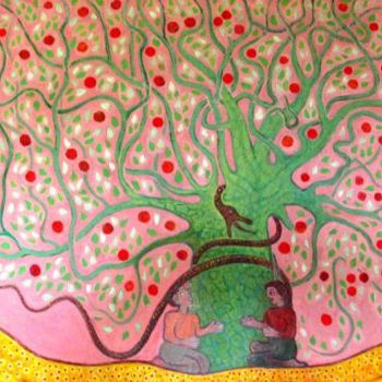 Malerei mit dem Titel "L'arbre au fruits i…" von Ali Koussa, Original-Kunstwerk