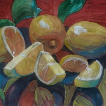 Painting titled "Lemons" by Alina Gelman, Original Artwork, Gouache