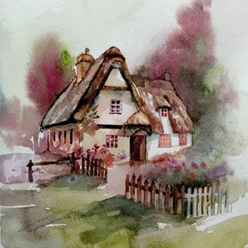 Malarstwo zatytułowany „House with a garden” autorstwa Alina Matykiewicz, Oryginalna praca, Akwarela