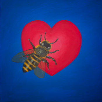 Painting titled "Bee in Love" by Alina Anokhina, Original Artwork, Acrylic Mounted on Wood Stretcher frame