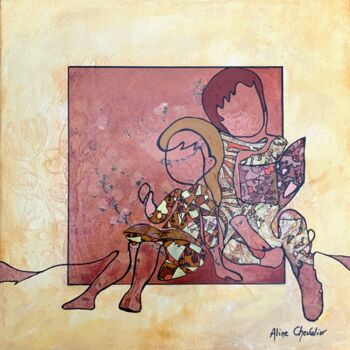 Painting titled "Des mots entre amis" by Aline Chevalier, Original Artwork, Collages