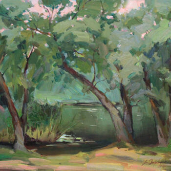 Painting titled "At the river" by Alisa Onipchenko-Cherniakovska, Original Artwork, Oil Mounted on Wood Stretcher frame