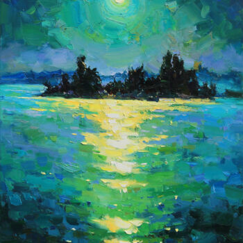 Painting titled "Green light" by Alisa Onipchenko-Cherniakovska, Original Artwork, Oil Mounted on Wood Stretcher frame