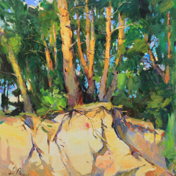 Pintura intitulada "Pine trees" por Alisa Onipchenko-Cherniakovska, Obras de arte originais, Óleo Montado em Armação em made…