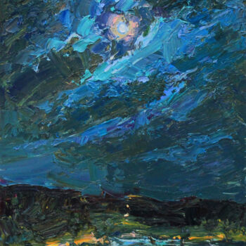 Malarstwo zatytułowany „Moon in blue” autorstwa Alisa Onipchenko-Cherniakovska, Oryginalna praca, Olej Zamontowany na Inny s…