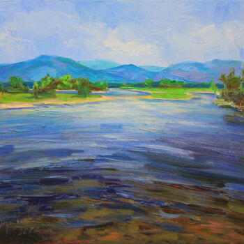 Painting titled ""At the river"" by Alisa Onipchenko-Cherniakovska, Original Artwork, Oil Mounted on Wood Stretcher frame