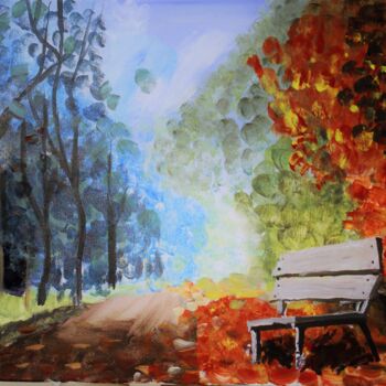 Painting titled "park bench" by Alisa Vorobyeva, Original Artwork