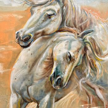 Картина под названием "Horses" - Alla Badsar, Подлинное произведение искусства, Масло
