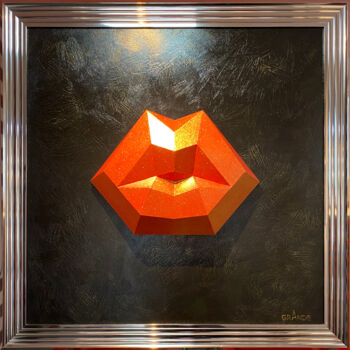 Sculpture titled "RED GLITTER LIPS" by Alla Grande, Original Artwork, Stone