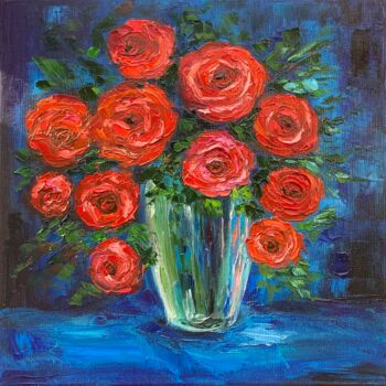 Pintura intitulada "Red Roses" por Alla Kyzymenko, Obras de arte originais, Óleo