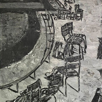 Painting titled "Paris. Chairs" by Alla Ronikier, Original Artwork, Oil Mounted on Wood Stretcher frame