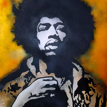 Pittura intitolato "Jimi Hendrix_ gold" da Alota Ribeiro, Opera d'arte originale, Acrilico