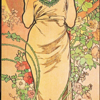 Printmaking titled "Rose" by Alphonse Mucha, Original Artwork, Lithography