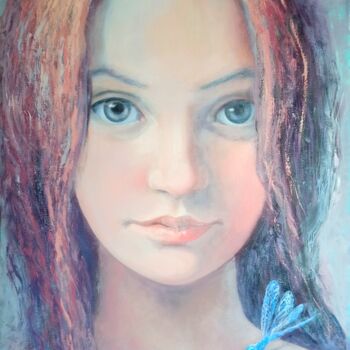 Pintura intitulada "Blue Dragonfly" por Alyona Masterkova, Obras de arte originais, Óleo