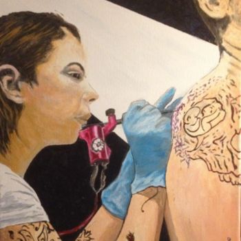 Peinture intitulée "La tatoueuse" par Amadéo, Œuvre d'art originale, Acrylique