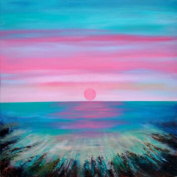 Malarstwo zatytułowany „Sunset Cove” autorstwa Amanda Horvath, Oryginalna praca, Akryl Zamontowany na Drewniana rama noszy